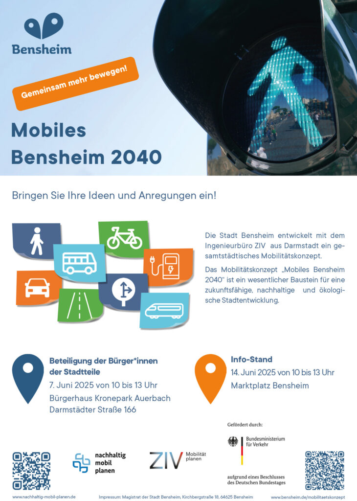 Flyer Mobiles Bensheim 2040 mit Veranstaltungen zur Bürger*beteiligung